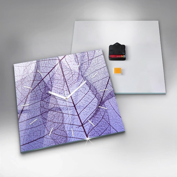 Square glass wall clock Leaves – nature