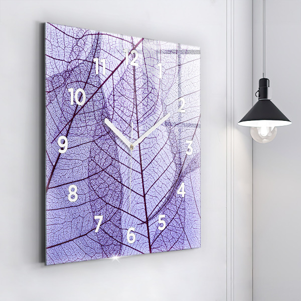 Square glass wall clock Leaves – nature