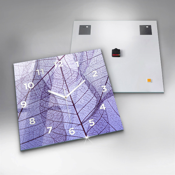 Square glass wall clock Leaves – nature