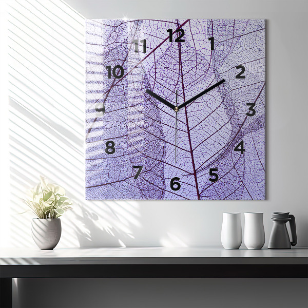 Square glass wall clock Leaves – nature