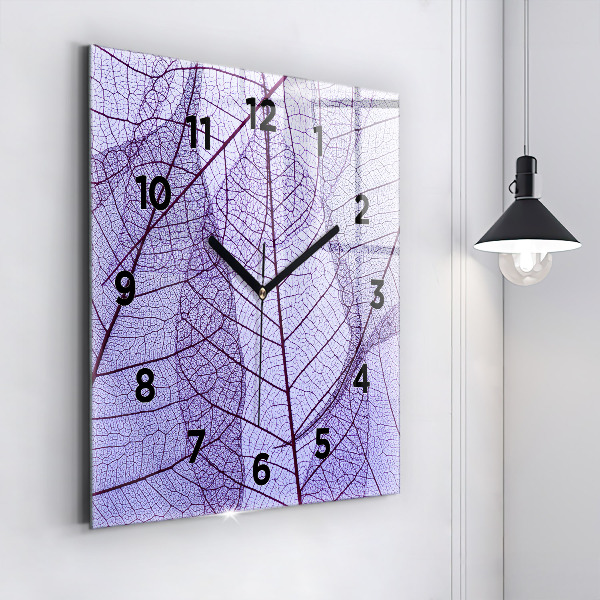 Square glass wall clock Leaves – nature