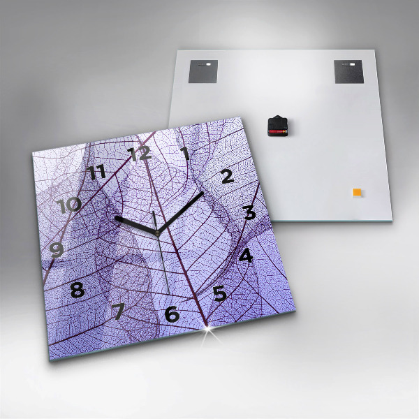 Square glass wall clock Leaves – nature