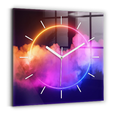 Square glass wall clock 3D smoke abstract