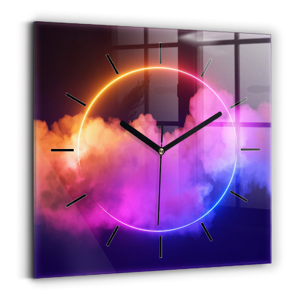 Square glass wall clock 3D smoke abstract