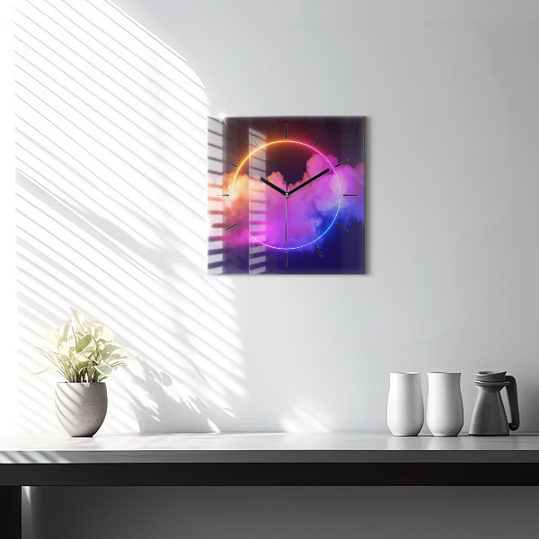 Square glass wall clock 3D smoke abstract