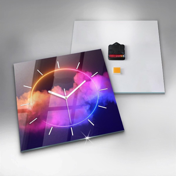 Square glass wall clock 3D smoke abstract