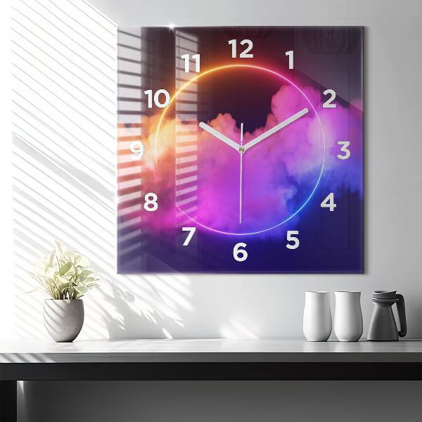 Square glass wall clock 3D smoke abstract