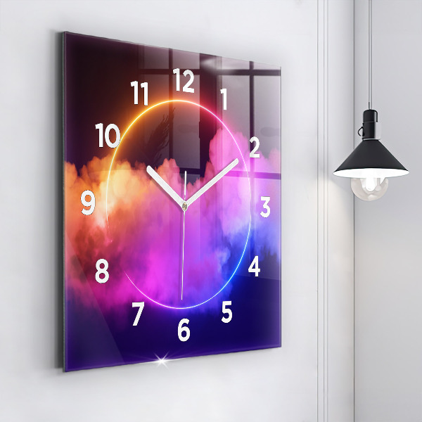 Square glass wall clock 3D smoke abstract
