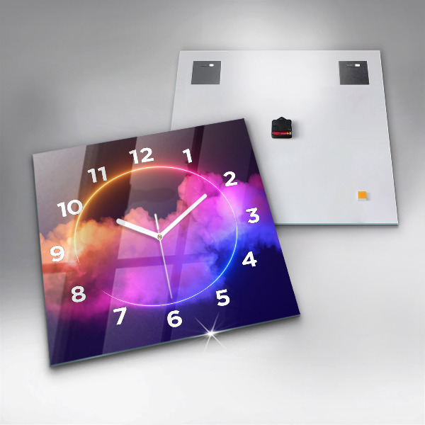 Square glass wall clock 3D smoke abstract