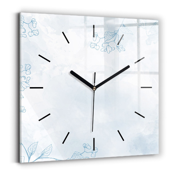 Square glass wall clock Sketch of plants