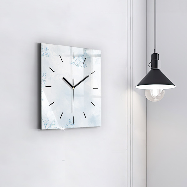 Square glass wall clock Sketch of plants