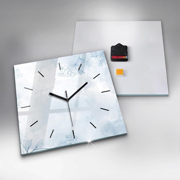Square glass wall clock Sketch of plants