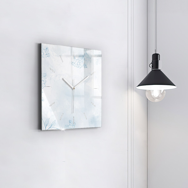 Square glass wall clock Sketch of plants