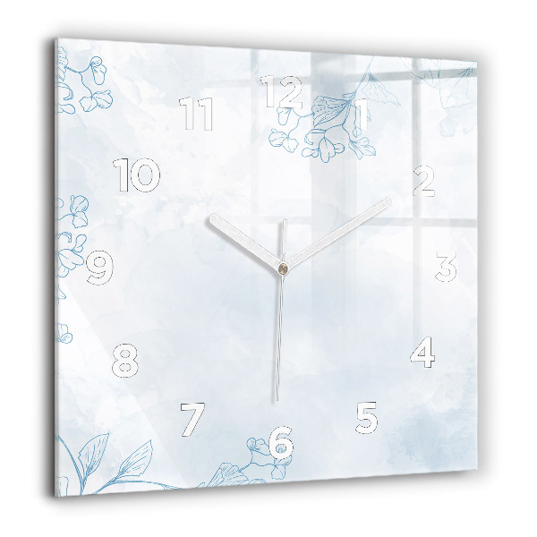 Square glass wall clock Sketch of plants