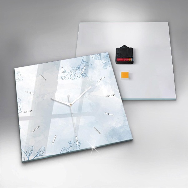 Square glass wall clock Sketch of plants