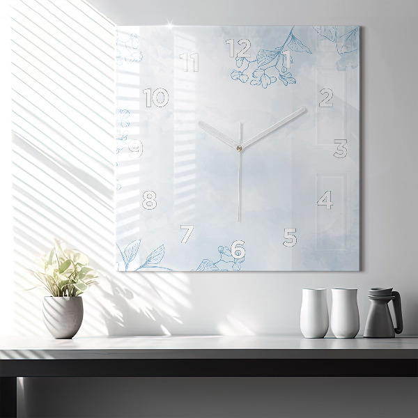 Square glass wall clock Sketch of plants