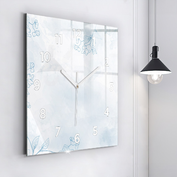 Square glass wall clock Sketch of plants