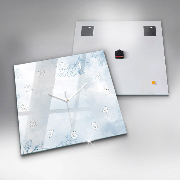 Square glass wall clock Sketch of plants