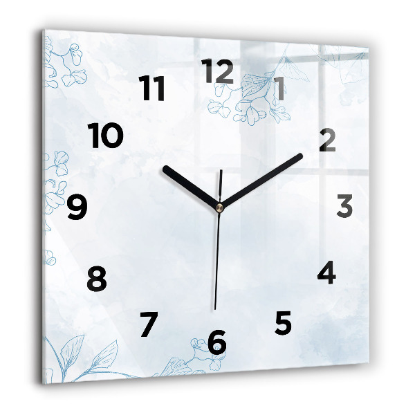 Square glass wall clock Sketch of plants