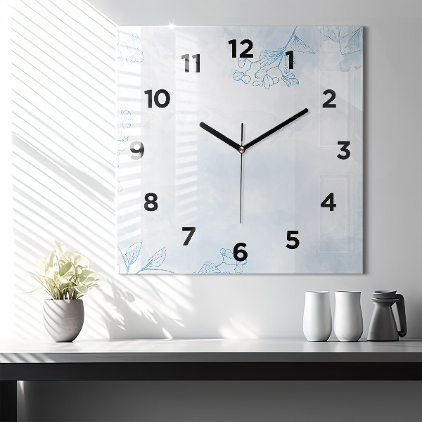 Square glass wall clock Sketch of plants