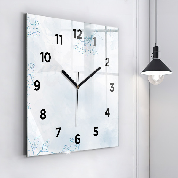 Square glass wall clock Sketch of plants