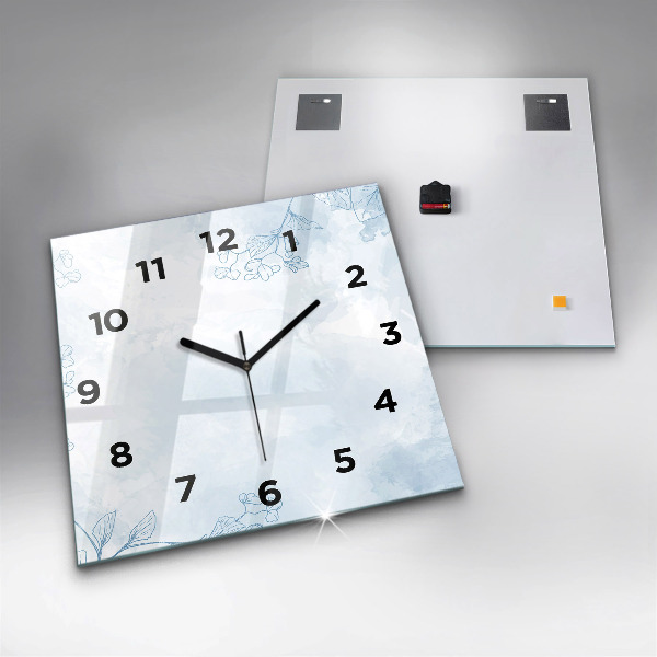 Square glass wall clock Sketch of plants