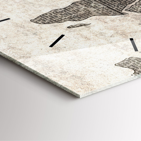 Square glass wall clock World map newspaper