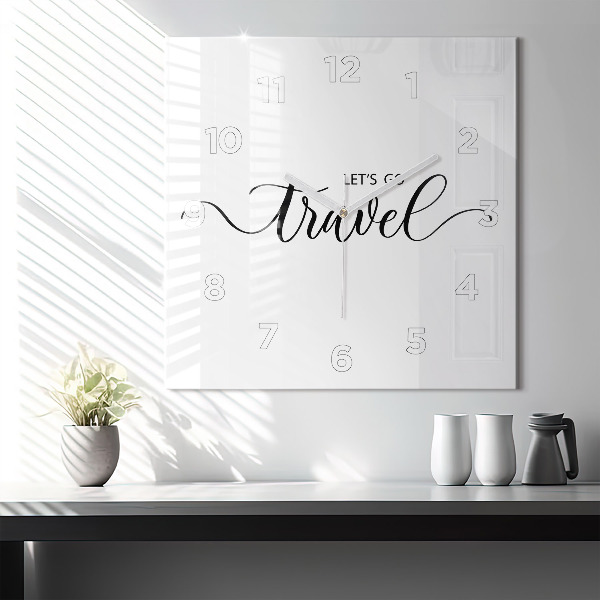 Square glass wall clock The inscription Travel
