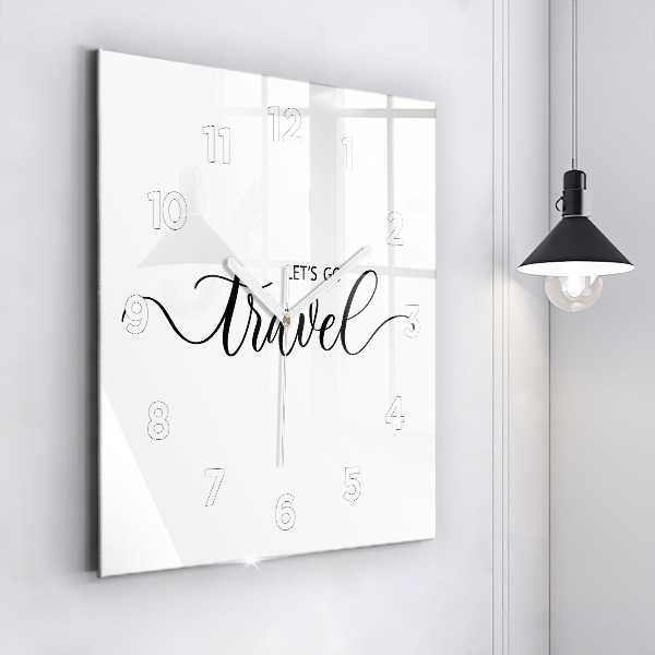 Square glass wall clock The inscription Travel