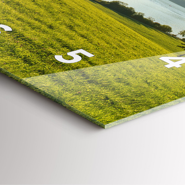 Square glass wall clock Mountains and field