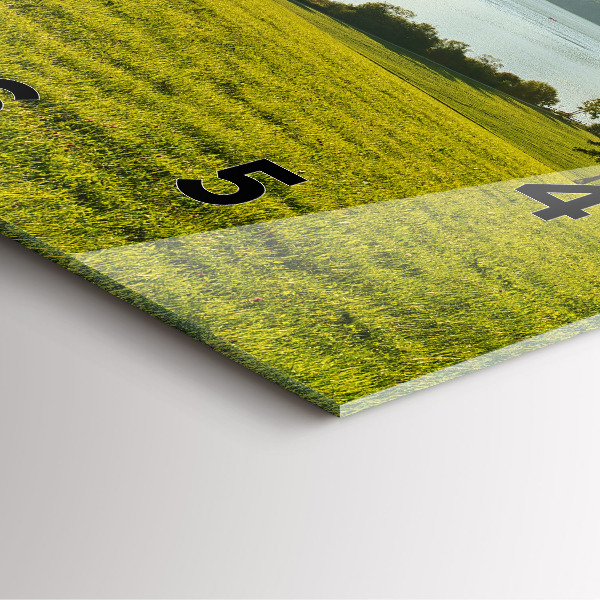 Square glass wall clock Mountains and field