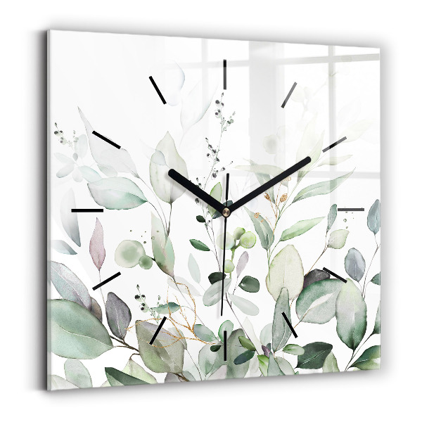 Square glass wall clock Plants leaves
