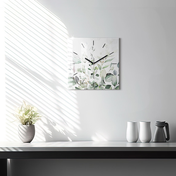 Square glass wall clock Plants leaves