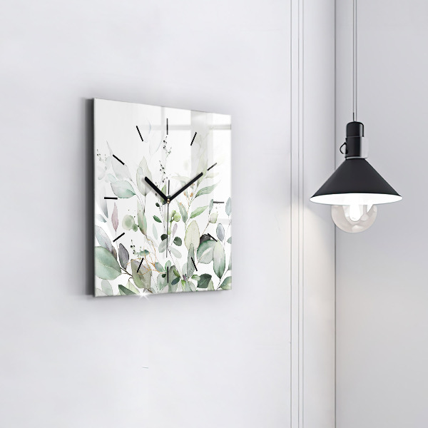 Square glass wall clock Plants leaves