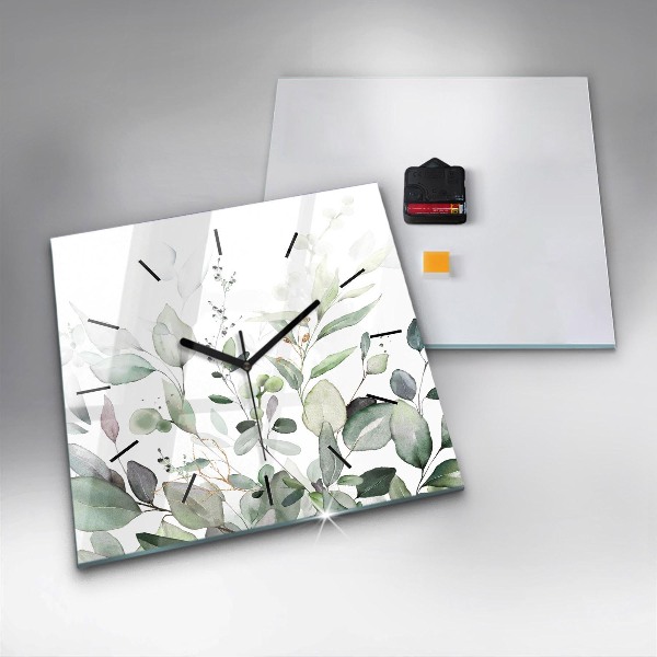 Square glass wall clock Plants leaves