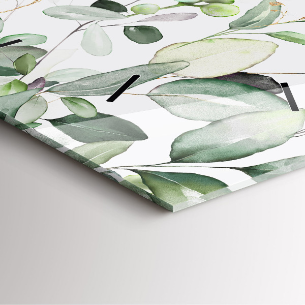 Square glass wall clock Plants leaves