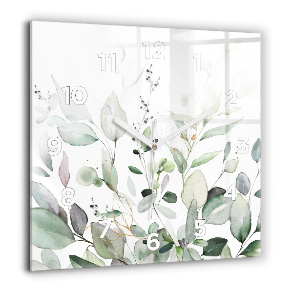 Square glass wall clock Plants leaves