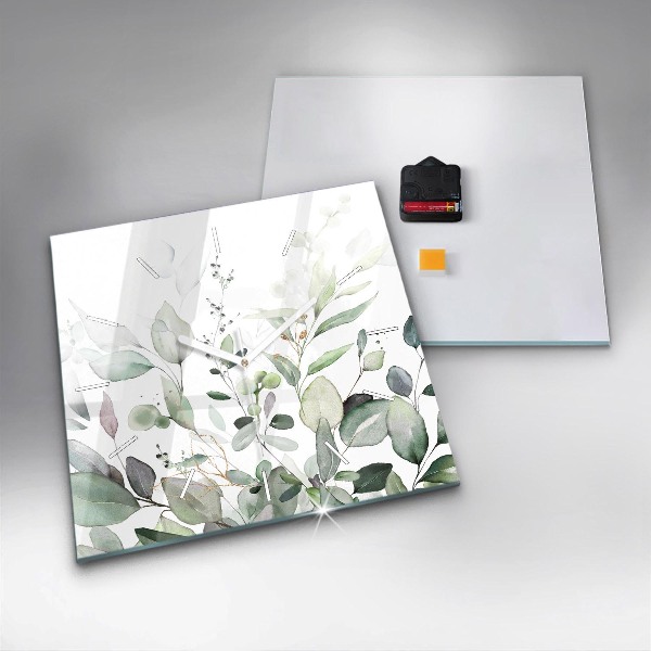 Square glass wall clock Plants leaves
