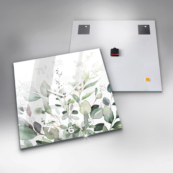 Square glass wall clock Plants leaves