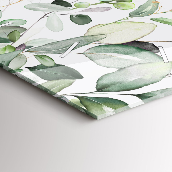 Square glass wall clock Plants leaves