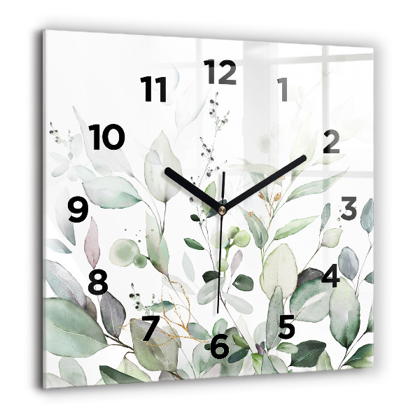 Square glass wall clock Plants leaves