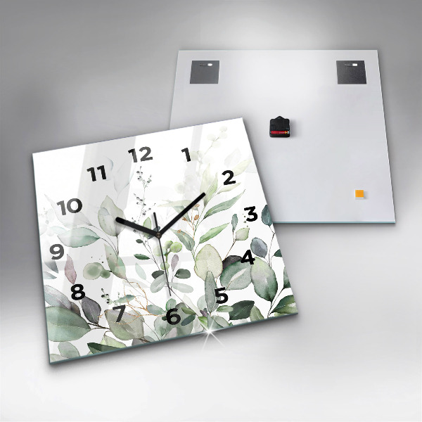 Square glass wall clock Plants leaves