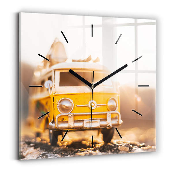 Square glass wall clock Car on vacation