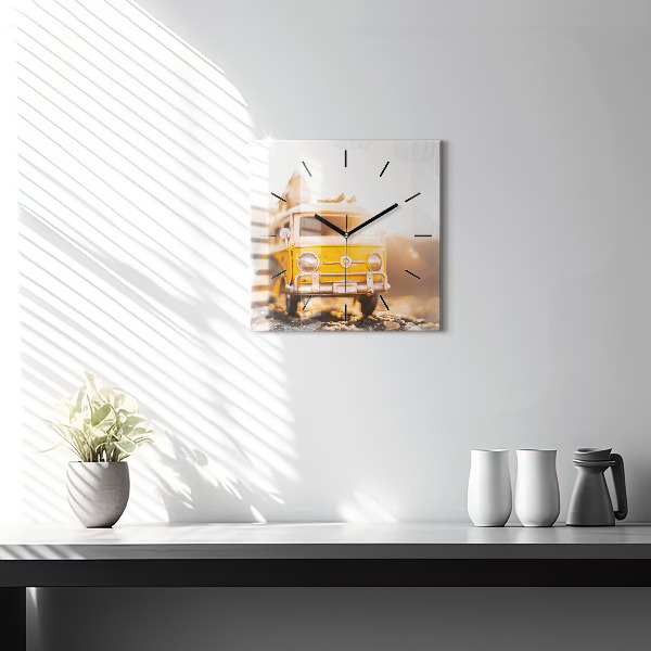 Square glass wall clock Car on vacation