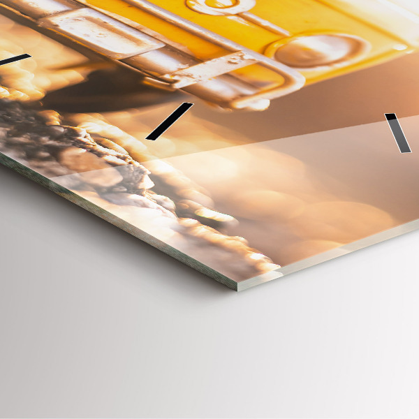 Square glass wall clock Car on vacation