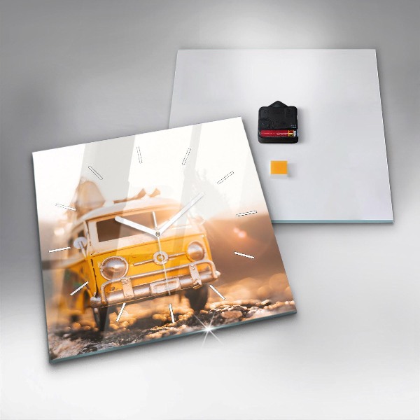 Square glass wall clock Car on vacation