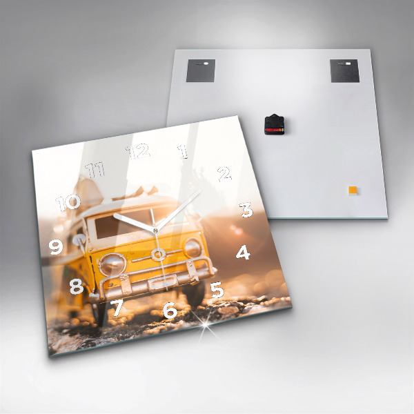 Square glass wall clock Car on vacation