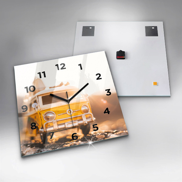 Square glass wall clock Car on vacation