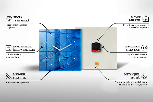 Square glass wall clock Leaf pattern