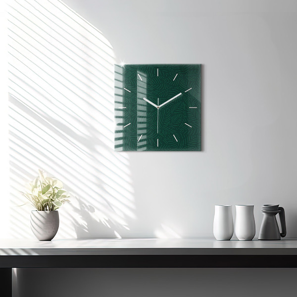 Square glass wall clock Leaf pattern